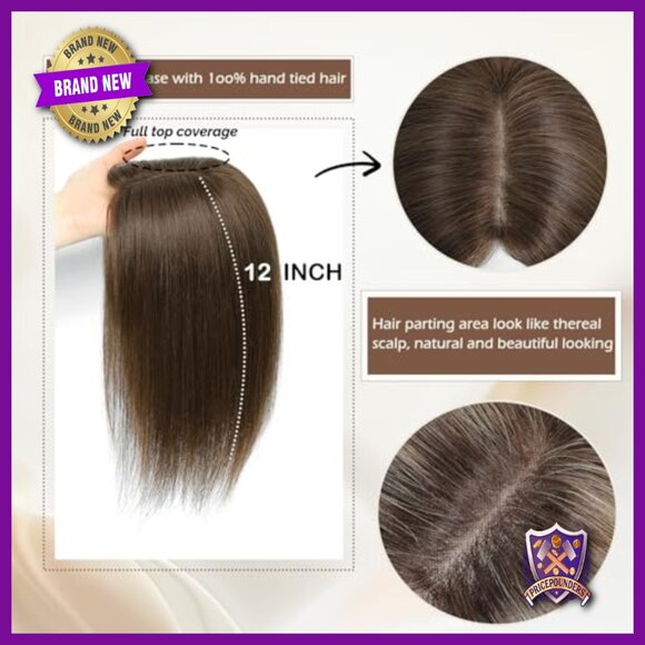 12 Inch Human Hair Topper for Thinning Hair, Glueless Mono Base, 4.8x4 Coverage main image 4